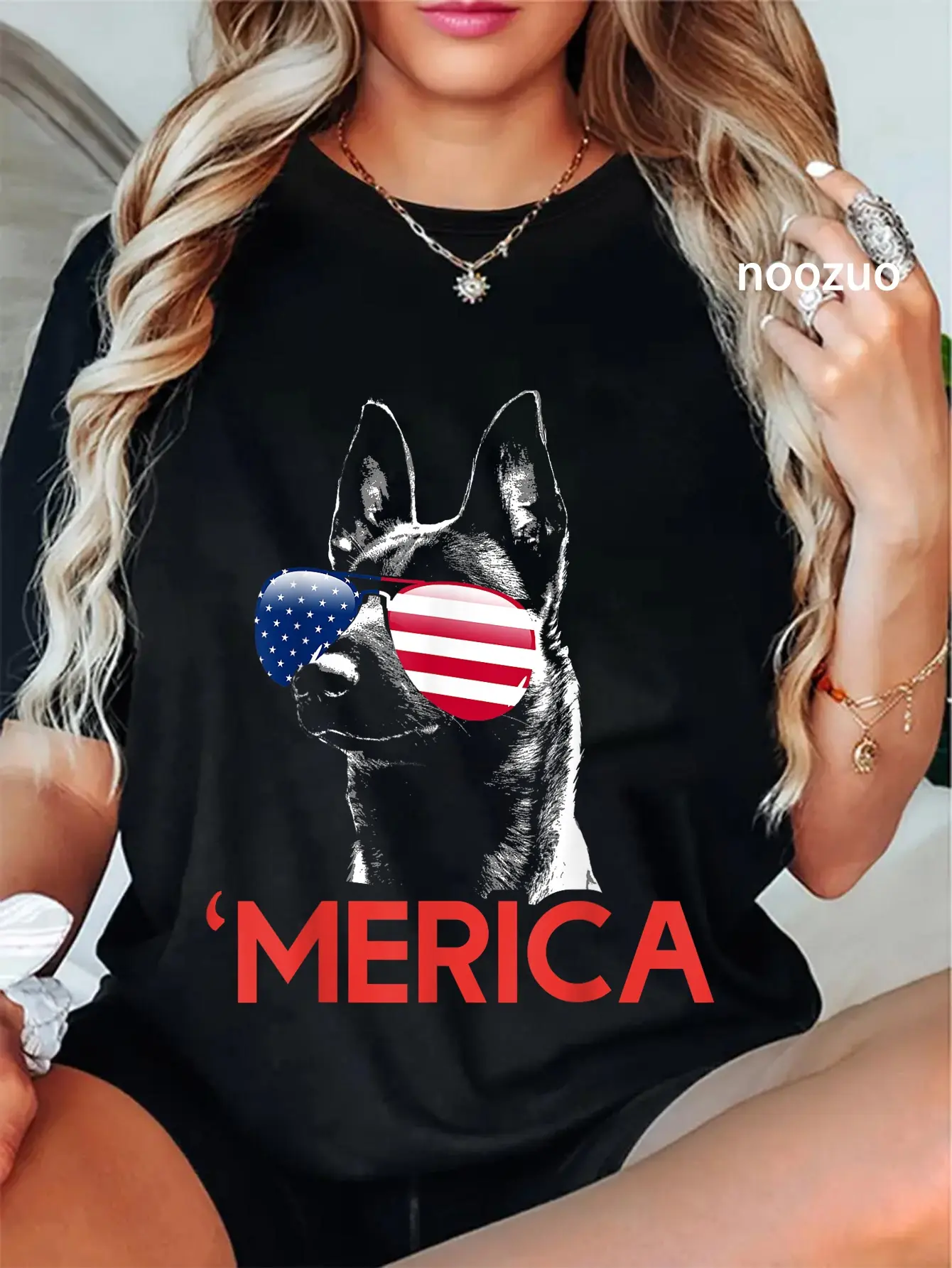 Unisex Merica Graphic T-Shirt with Belgian Malinois American Flag, 100% Cotton Short Sleeve Top, Patriotic Everyday Streetwear, Shortsleeve, Tshirt, Round Neck, Vintage, Women, Casual, Distressed Look, Graphic Print, Patriotic Theme