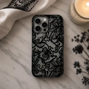 Black Lace Vintage Pattern Case, Phone Accessories, Cute Phone Case, Fashion Case, Perfect Gift for Her/Him, Phone Case for iPhone17 16 15 14 13 12 11 Pro ProMax Plus  Air series, Creative Dual Layer Case