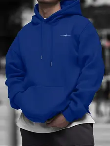 Men's Casual Solid Color Fabric Hooded Sweatshirt with Drawstring Pockets, Fitted Streetwear Long Sleeve Hoodie for Fall & Winter, Unique Geometric Print, Premium Hoodie