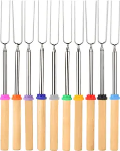 Smores Sticks for Fire Pit - Accessories for Campfire Marshmallow Roasting Sticks Smores Kit Outdoor-Smore Skewers Hot Dog Fork For Outside, Camping Essentials Bonfire Gear Long 32" 10 Pack