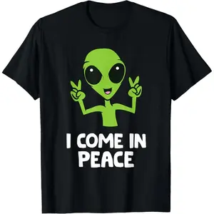 100% Cotton Alien I Come In Peace Space Rave EDM Music Alien T-Shirt