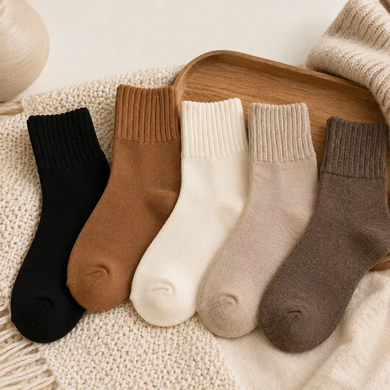 5 Pairs Women's Casual Soft Comfy Warm Socks for Fall & Winter, Solid Mid-calf Socks,Women's Socks for Daily Wear