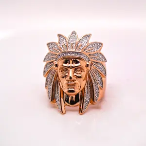 Rose Gold Indian Chief Head Ring – Iced Out Statement Jewelry