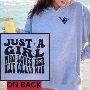 Blue Collar Girlfriend Hoodie, Funny Wife Crewneck, Wifey Shirt, Gift for Blue Collar GF, Shirt for Blue Collar Fiancee Long Sleeve Tee