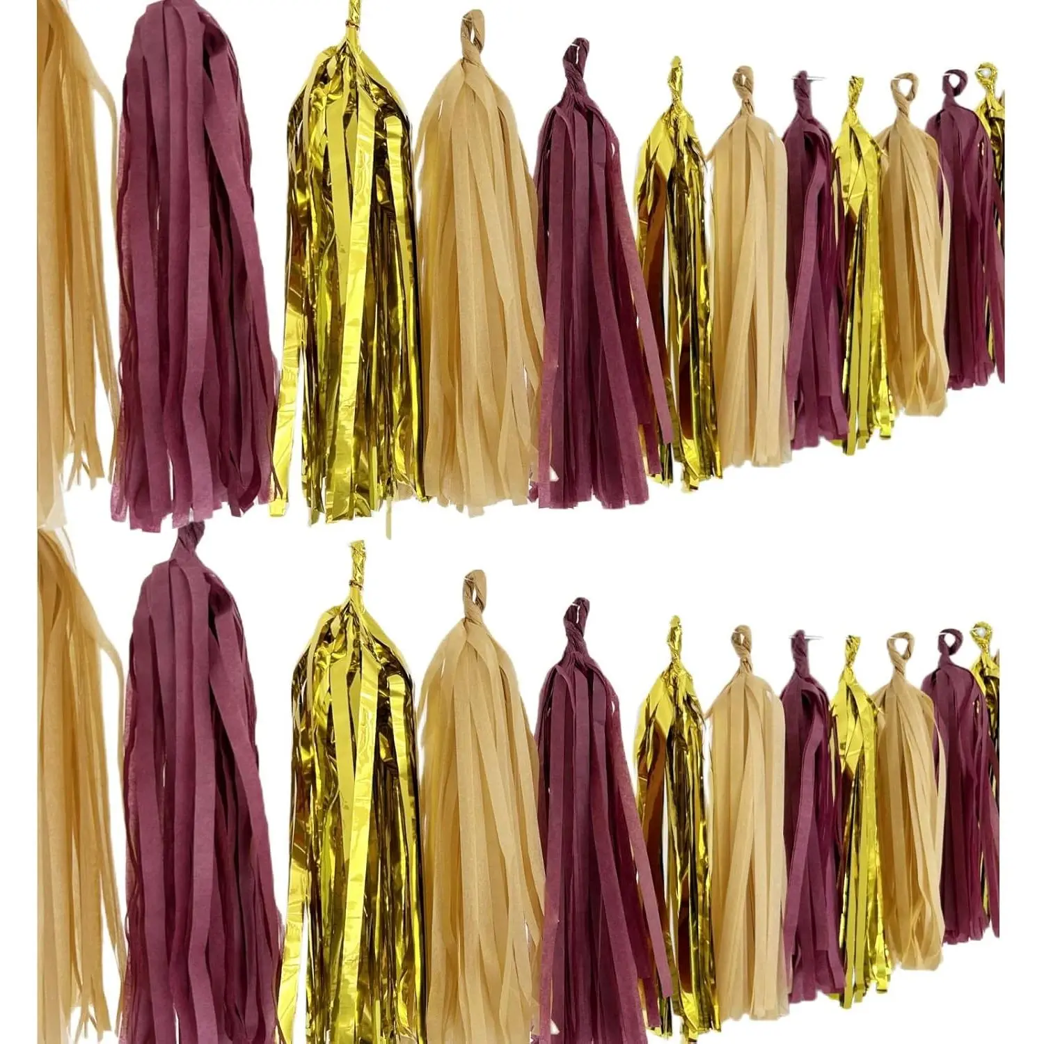 15PCS DIY Tissue Tassel Garland Kit - 13.4 Inch Long Kraft-Burgundy-Gold Party Streamers Bunting Banner Backdrop, DIY Kit for Wedding Party Decorations, Bridal Shower Centerpieces & Table Accents, Diy Tassel Garland