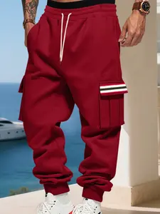 Men's Winter Fleece Lined Jogger Pants, High Street Outdoor Workwear, Casual Trendy Sportswear, Heavyweight American Style, Fitness Trousers