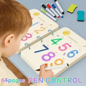 64 pages, 8 pens, set, educational drawing magic copy set, suitable for teenagers aged 3-8- enhances hand eye coordination, graphic thinking, writing skills, educational drawing and pen control workbo