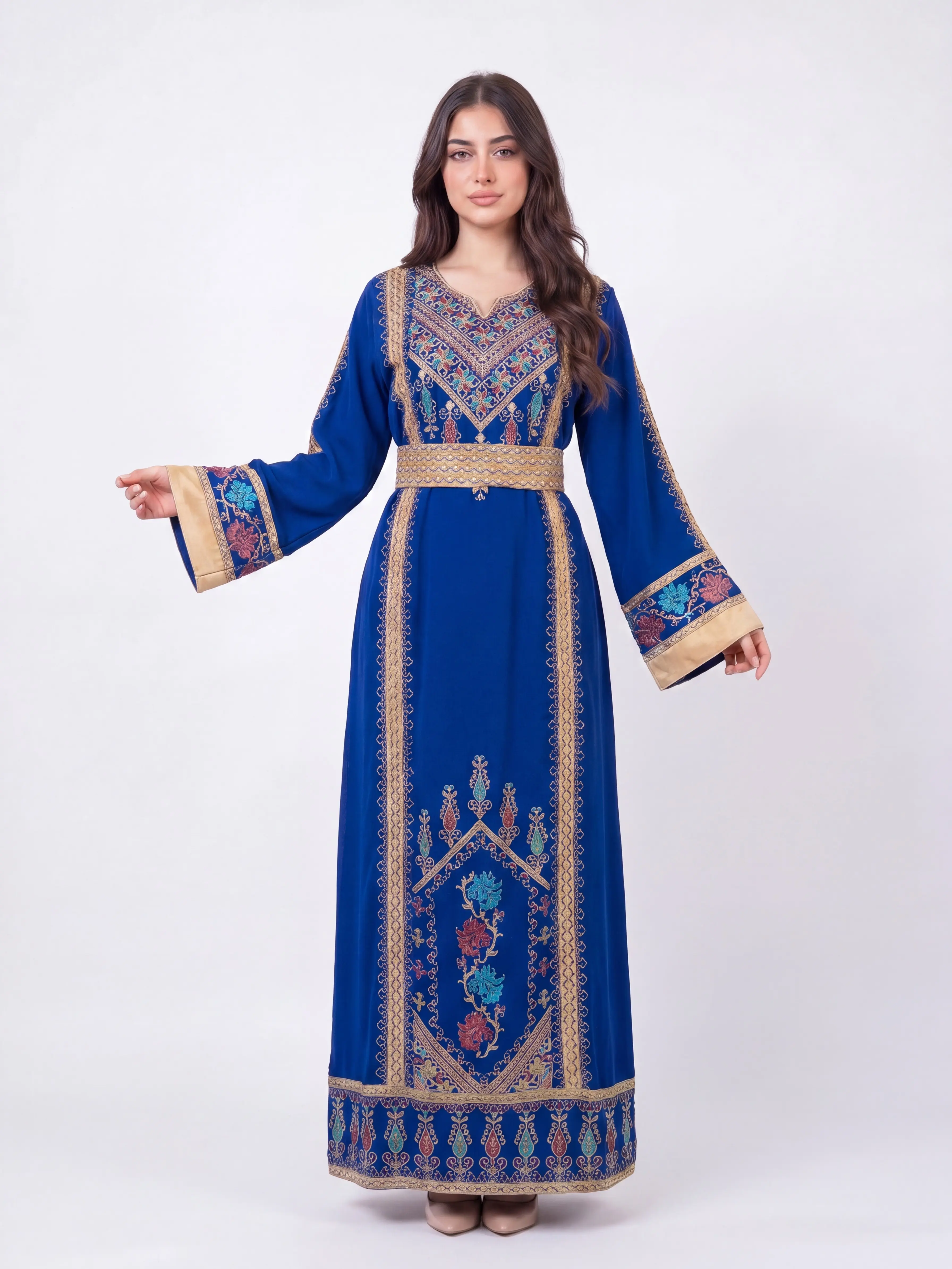Women's Roma Embroidered Modest Thobe - Formal, Elegant Drape Fabric Dress, Ideal for Eid, Ramadan, Gifts for Her