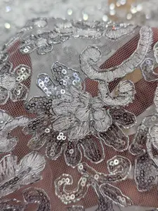 All Over Flower Lace Fabric with Sequins All Over Flower Lace Fabric with Sequins