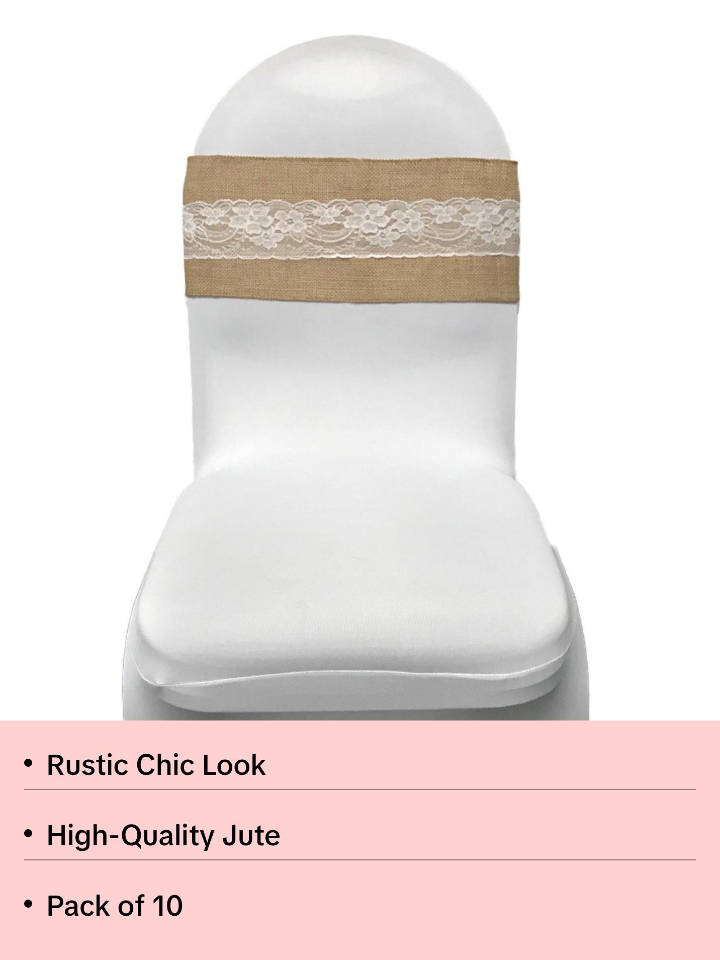 Burlap Sashes with White Lace  6" x 108" (Pack of 10)