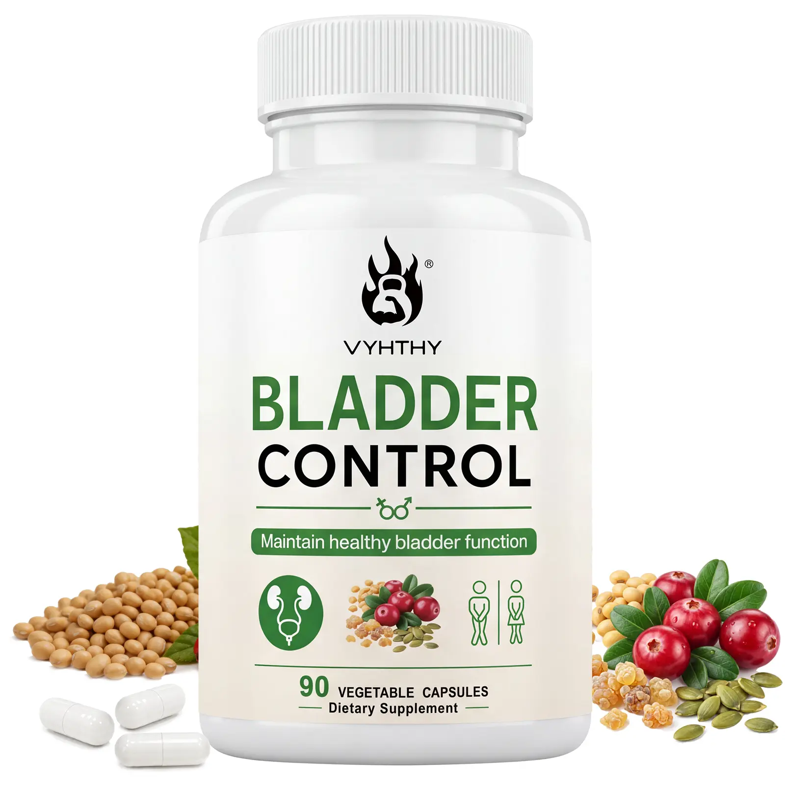 VYHTHY Bladder Control Capsules for Women & Men - 1250mg LUTS Proprietary Blend with Pumpkin Seed Extract, Cranberry, Soy Germ & Boswellia - Supports Healthy Bladder Muscle Function & Reduces Occasional Urgency - 90 Veggie Capsules (45-Day Supply)
