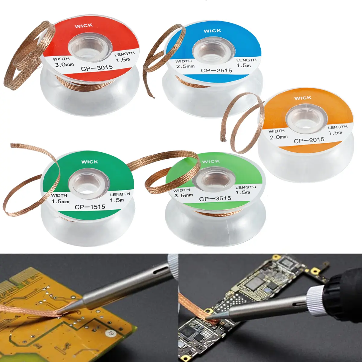 Solder Wicks 5ft Length 280 ℃ Melting Point Desoldering Wicks No-Clean Solder Braided Wicks Solder Removal Tool for Disassemble Electrical Components Welding Switch