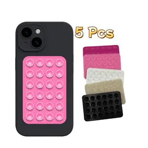 5 pcs Silicone Suction Phone Case Mount, Silicon Adhesive Phone Accessory for Smartphones, Hands-Free Mirror Shower Phone Holder for Selfies, Tiktok Videos,Transparent -Rose Red-Pink-White-Black