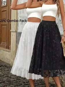 Women’s two-piece midi skirt set featuring an elastic-waist A-line flowy skirt; versatile Bohemian-style skirt for summer, beach, vacations, and everyday wear.,summervibes