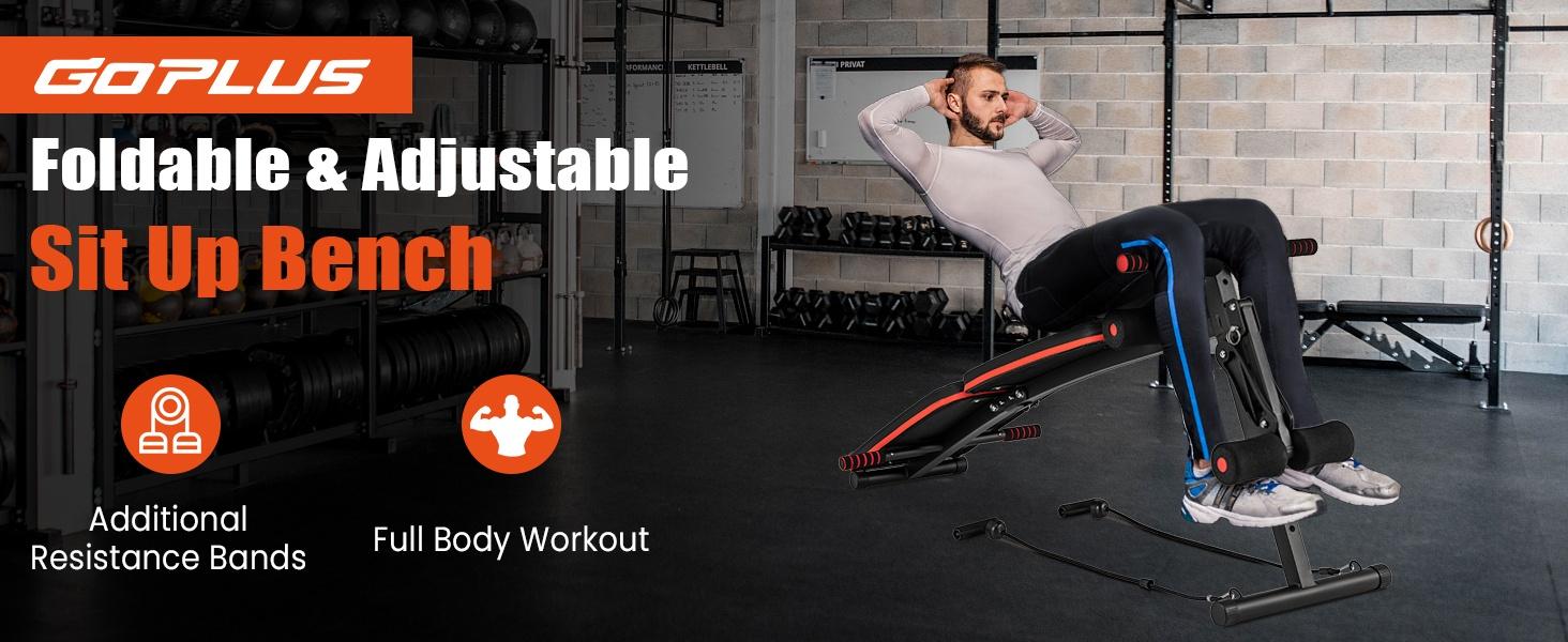Multifunctional Adjustable Sit up Bench Foldable Workout Bench Press for Home Gym 8-in-1 with Spring Handle  Cable Fly & Elastic Ropes