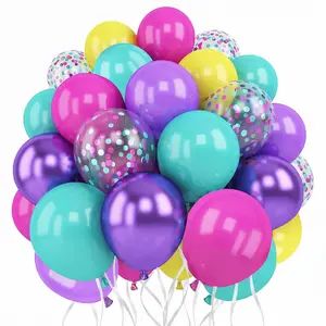 Pink Blue Purple Balloons, 50 count 12 Inches Hot Pink Metallic Purple Teal Yellow Balloons Confetti Balloons for Birthday  Theme Decoration  Shower Engagement Party Supplies