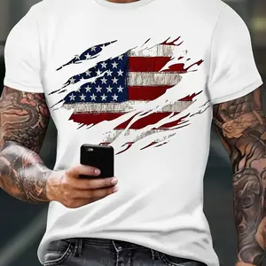 3D Digital Print T-shirt featuring the American flag, breathable and quick-drying, perfect for stylish summer streetwear.