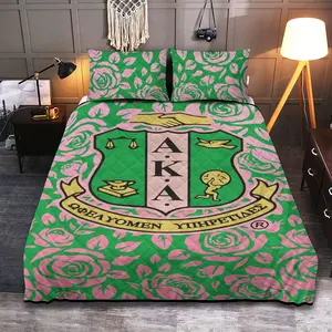 Alpha Kappa Alpha Quilt &amp; Pillow Cases With  Edge-wrapping Strips