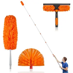 【Summervibes】4-30 FT High Reach Duster Kit with Extension Pole, High Ceiling Dusting and Window Cleaning Kit with Window Washer & Squeegee & Cobweb Duster