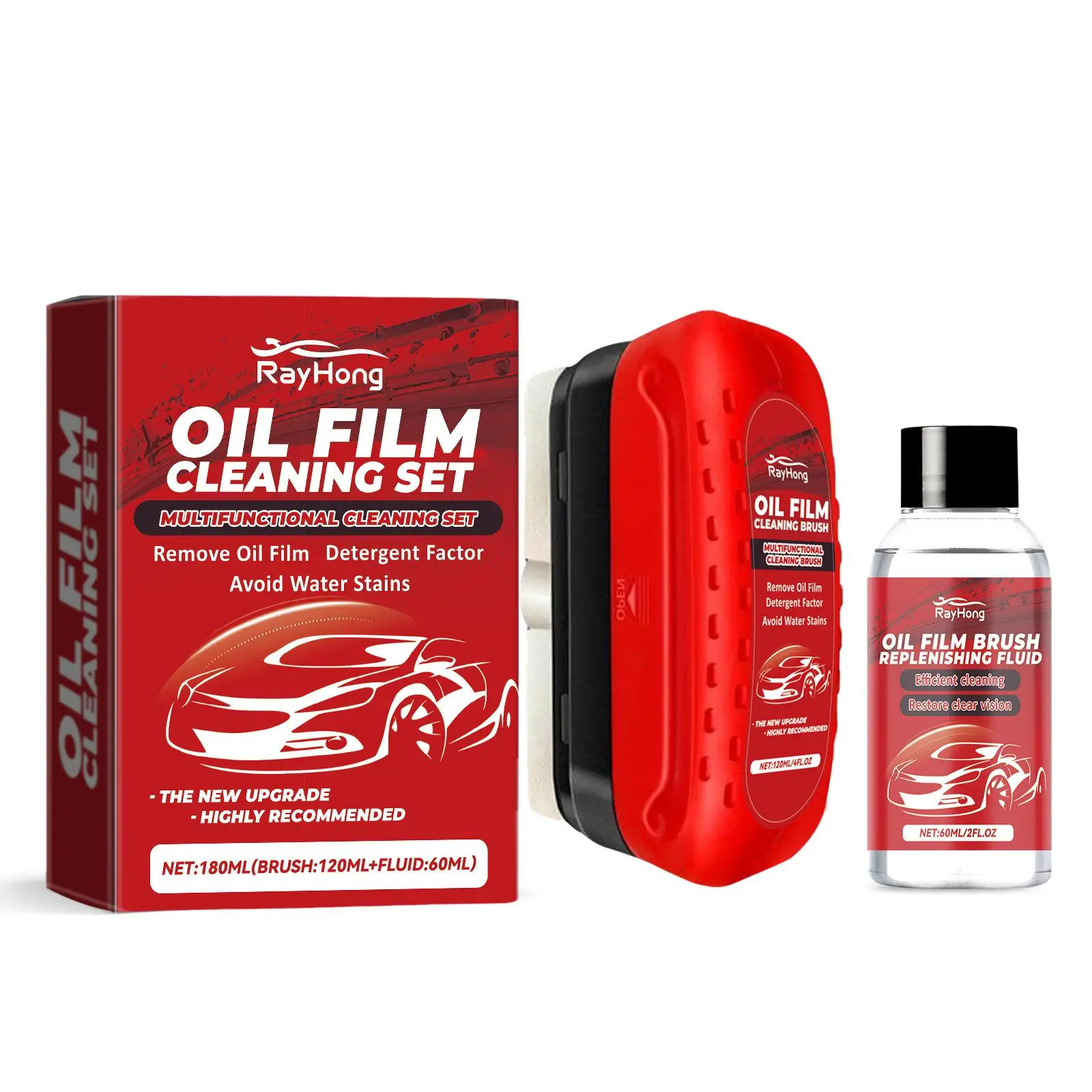 RAYHONG Car Window Cleaning Kit, Car Window Glass Cleaning Agent & Oil Film Remover with 1 Cleaning Brush, Car Cleaning & Care Fluids, Car Accessories
