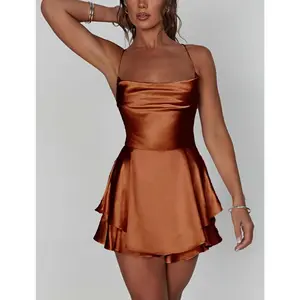 2026 summer new sexy slim fit slimming backless solid color suspender dress short