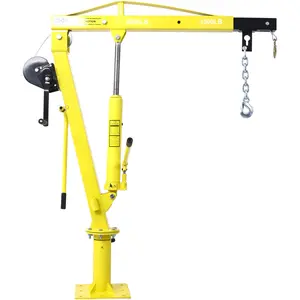 2000 lbs Folding Truck Crane with Hydraulic Winch, Heavy Duty Pickup Truck Bed Engine Hoist Jib Crane Truck Mounted Crane for Lifting Goods in Construction, Forestry, Factory, Yellow