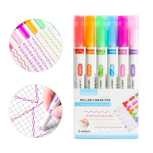 6 Pack Marker Pens, Roller Liner Pen for Note Taking, Curve Highlighters, 6 Different Curve Shapes & 6 Colors Fine Line, Colored Curve Pens for Students, Planners, Teachers & Scrapbooking Supplies