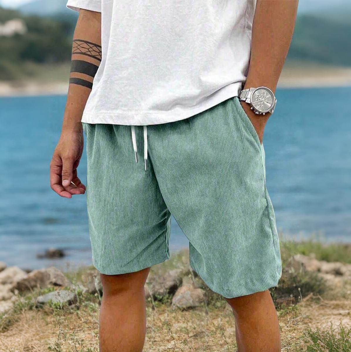 Men's summer corduroy casual shorts, loose straight beach shorts