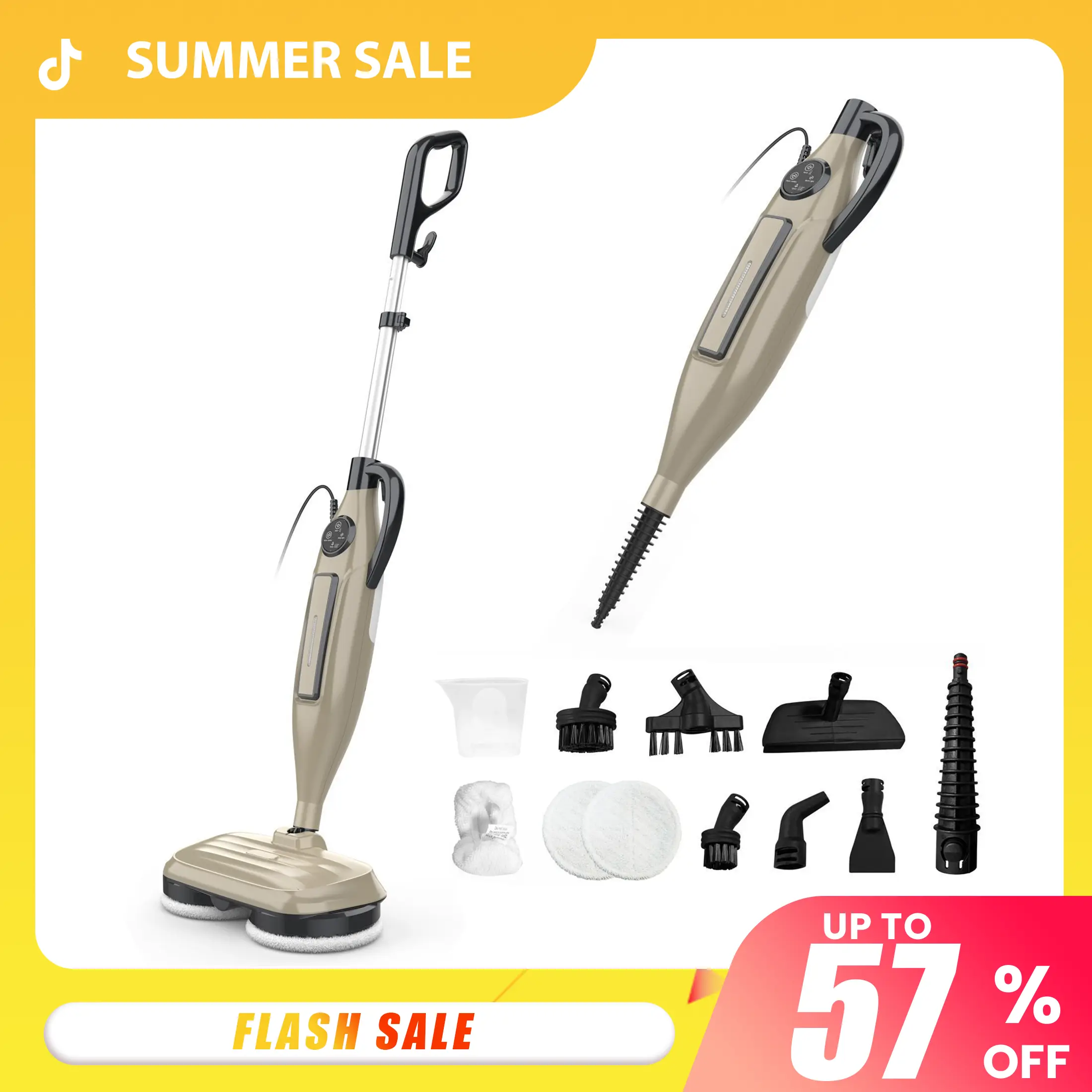 [SummerSale]DEVOAC VM6 Rotating Steam Mop, Electric Cleaner for Sticky Grime & Grease. 10-in-1 with 3 Steam Settings for Floors, Walls, Tiles, Cabinets. Fast Heat-Up[SummerWins]