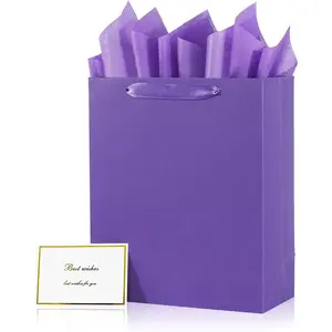 Elegant   Bag 10.2"x4.7"x12.2" with Ribbon Handles, Includes Card and Tissue Papers,  for Birthdays, Weddings, Parties, Holidays,  Shower