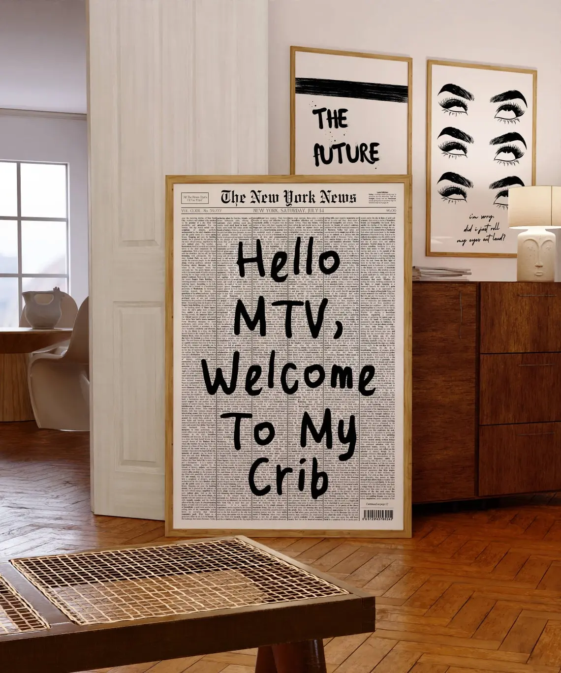 Hi MTV Poster, Welcome To My Crib Print, Newspaper Headline Poster, Apartment Aesthetic, Trendy Wall Art, MTV Print, Retro Typography Poster