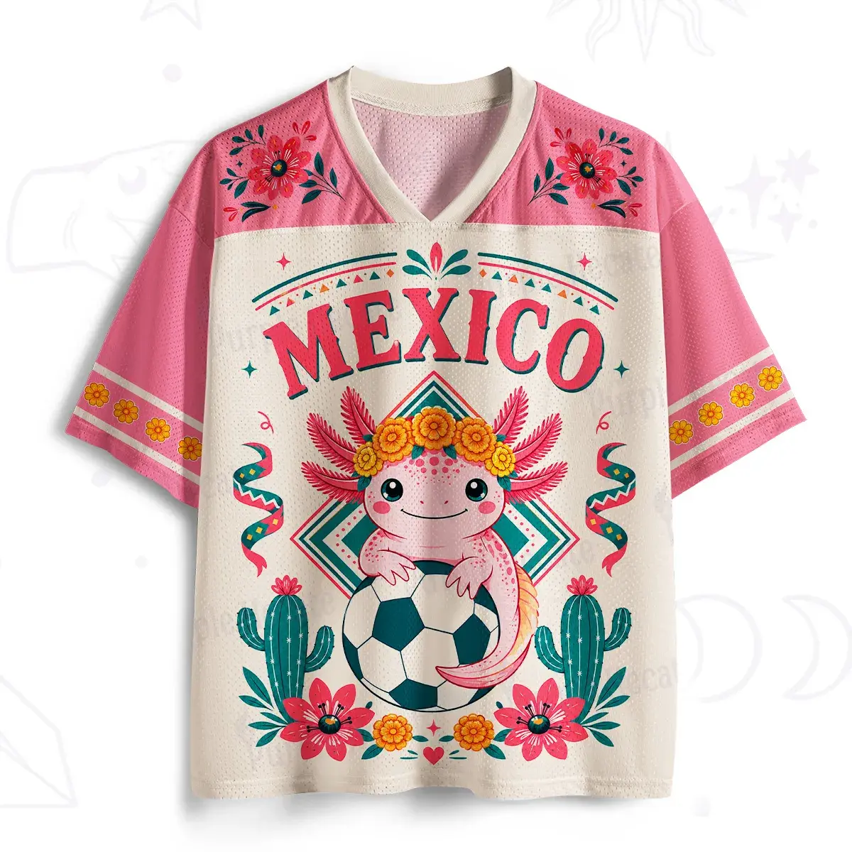 Purplehecate Floral Axolotl Mexico Football Mesh Jersey, Aztec Soccer Jersey, Graphic Football Shirt, Streetwear Festival Gift For Men