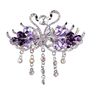 SQ Fashions 13cm*9 Elegant and high-end large-sized hair clips, swan adult headwear, Premium hair accessories, rhinestone tassels, crystal ponytail hair clips