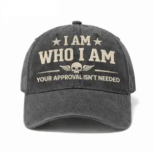 I Am Who I Am Vintage Washed Cap, Unisex Adjustable Embroidered Streetwear Hat - gen10120