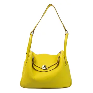 Pre-owned HERMÈS Leather Shoulder Bags Hermes Lime Taurillon Clemence Lindy 26 Shoulder Bag IB25070025