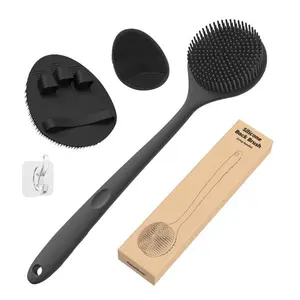 CHRISTMAS GIFT Silicone Shower Scrubber Set – 3-in-1 Exfoliating Back Brush, Face Brush & Bath Glove with Hook (Black) Personal