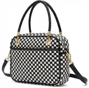 Women's Handmade Woven Top-handle Bag Retro Casual Boston Bag, Women's Suede Woven Shoulder Purses, Large Vegan Leather Braided Elegant Hobo Satchel emerson  tote  bag trendy  shop Vintage Print Crossbody