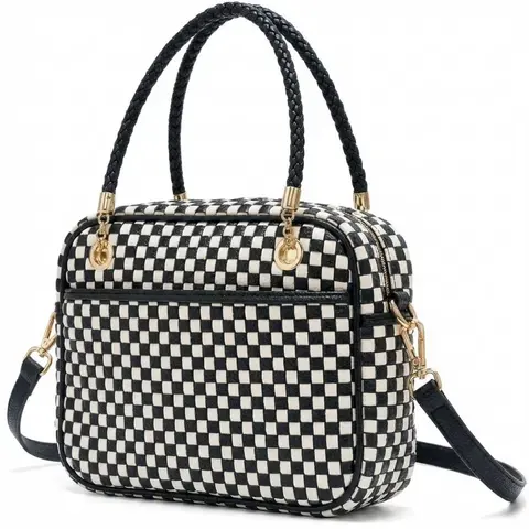 Women's Handmade Woven Top-handle Bag Retro Casual Boston Bag, Women's Suede Woven Shoulder Purses, Large Vegan Leather Braided Elegant Hobo Satchel emerson  tote  bag trendy  shop Vintage Print Crossbody