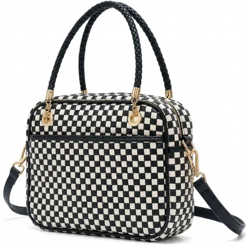 Women's Handmade Woven Top-handle Bag Retro Casual Boston Bag, Women's Suede Woven Shoulder Purses, Large Vegan Leather Braided Elegant Hobo Satchel emerson  tote  bag trendy  shop Vintage Print Crossbody
