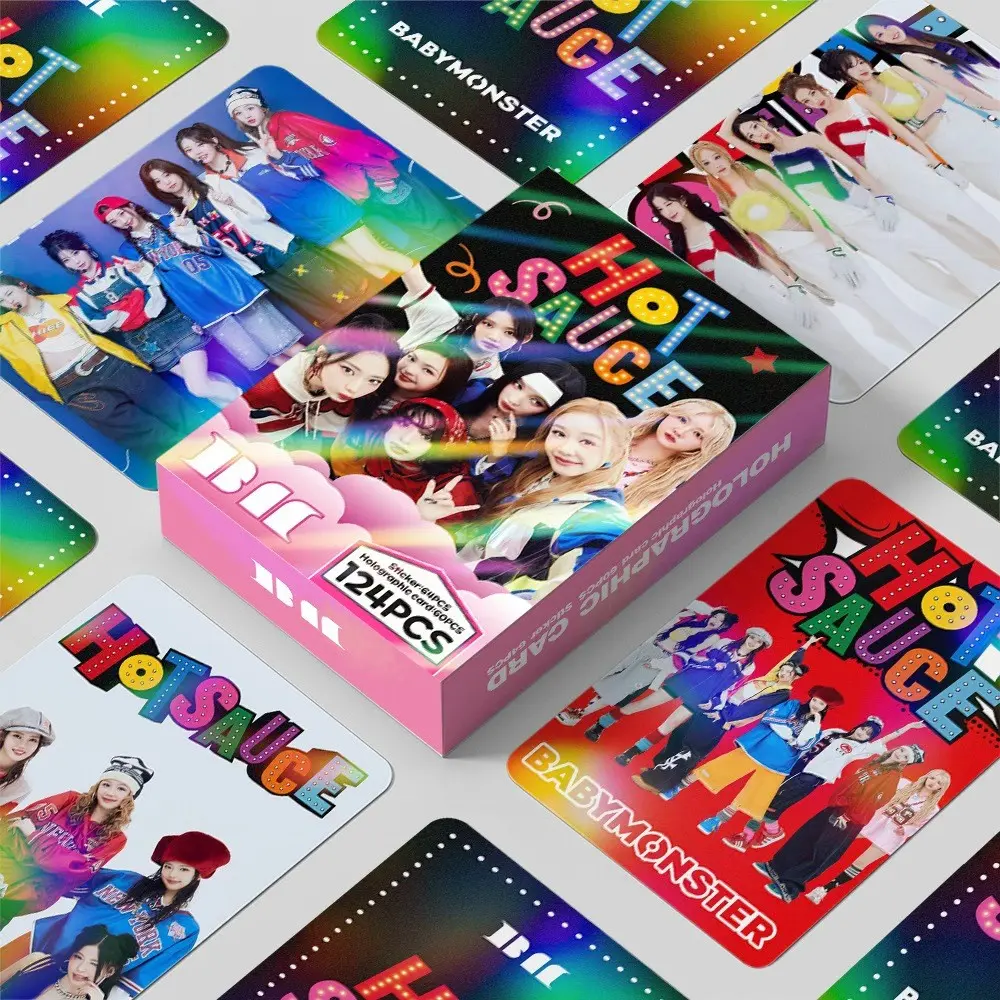 124 Sheets Babymonster Laser Cards, New Album Hotsauce Greeting Cards, Star Lomo Photo Cards, Self-Printing, Card Set, Available Now