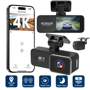 4K car dashcam, supports WiFi, GPS, night vision function, wide-angle dual lenses, and vehicle tracking function