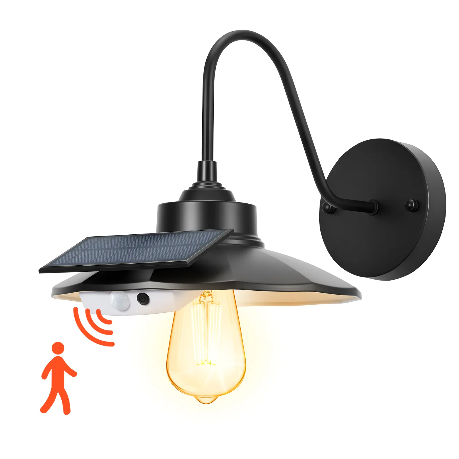 【Summerfinds】VEVOR Outdoor Solar LED Adjustable Outdoor Lighting1-Pack Black Gooseneck Barn Light Fixture3 Lighting ModesMotion SensorE26 Bulb CompatibleWaterproof Farmhouse Wall Sconce for PorchGarage, Adjustable Outdoor Lighting, Solar Lights
