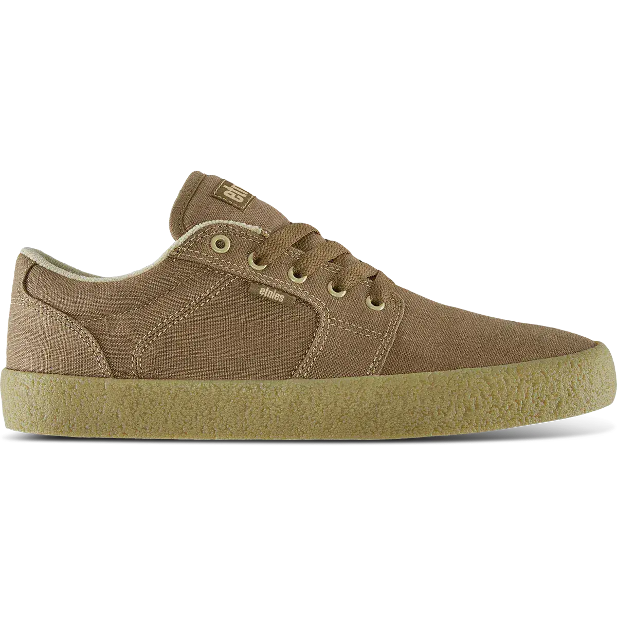 etnies Barge LS Brown/Beige/Gum Men's Skateboarding Shoes - Hemp Upper, Animal-Friendly, STI Comfort Level 1 Insole, Sturdy Armored Collar, One-Piece Toe, Single-Wrap Vulcanized Foxing Tape
