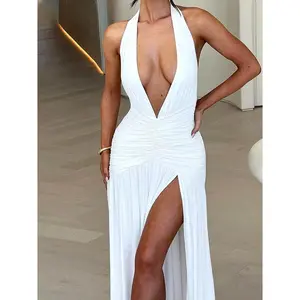 EternaGrace™ - Elegant Halter V-Neck Backless Split Maxi Dress Penthouse Chic