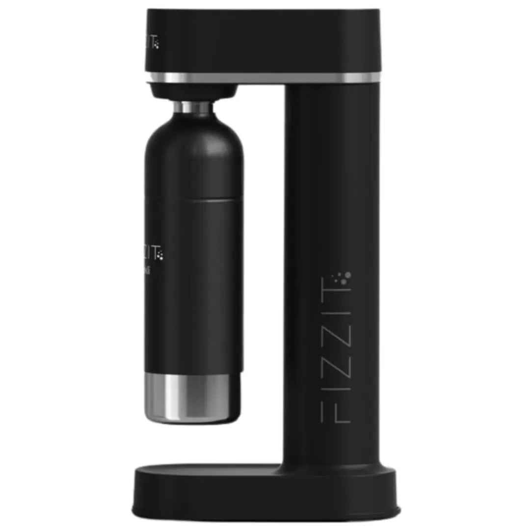 FIZZIT Modern Soda Maker, Black Carbonated Water Machine with Included Stainless Steel Bottle, Modern Soda Makers