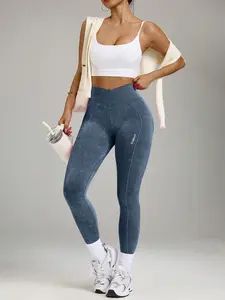 Peach Lift Cross Waist Leggings, 4 Way Stretch Seamless Workout Pants for Yoga, Running, Gym, Navy Blue