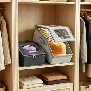Stackable Hat Storage for Closet, Holds up to 15 Baseball Caps, Sturdy Snapback Boxes for Men with Cardboard Gift for Boyfriend Father's Day