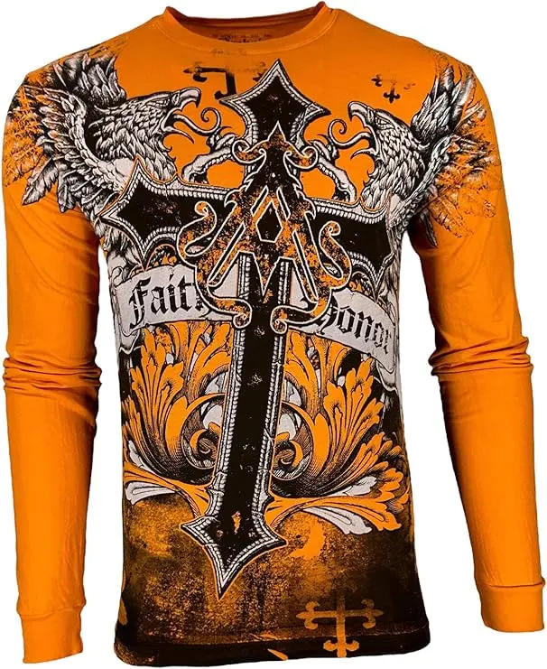Xtreme Couture Orange Men's Long Sleeve T-Shirt Winged Creature - DARKER SIDE Biker MMA S-2X