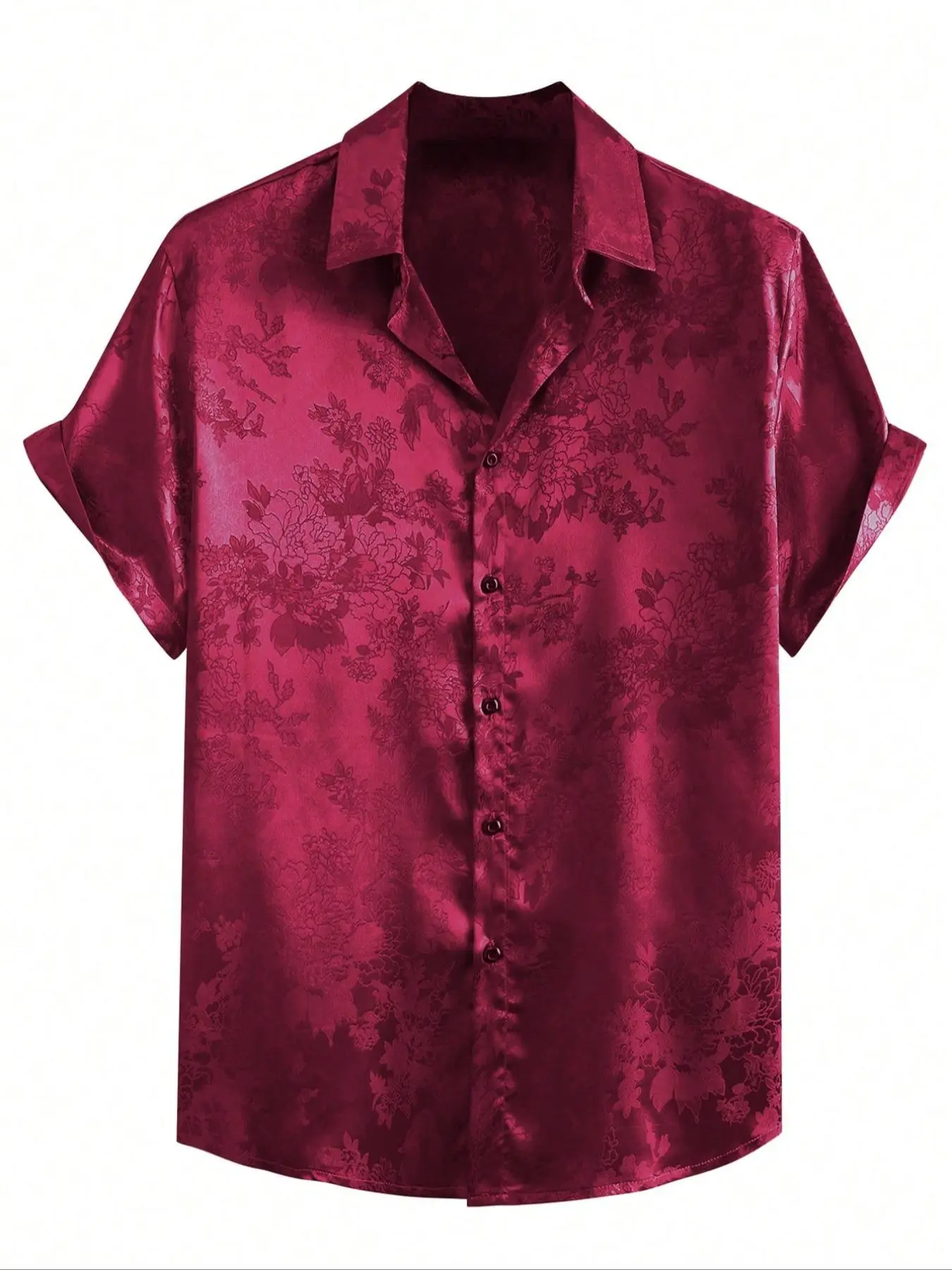 Men's Regular Fit Jacquard Button Front Shirt, Casual Short Sleeve Collar Shirt For Daily Wear Vacation Holiday, Fashion Comfy Men's Top For All Seaso