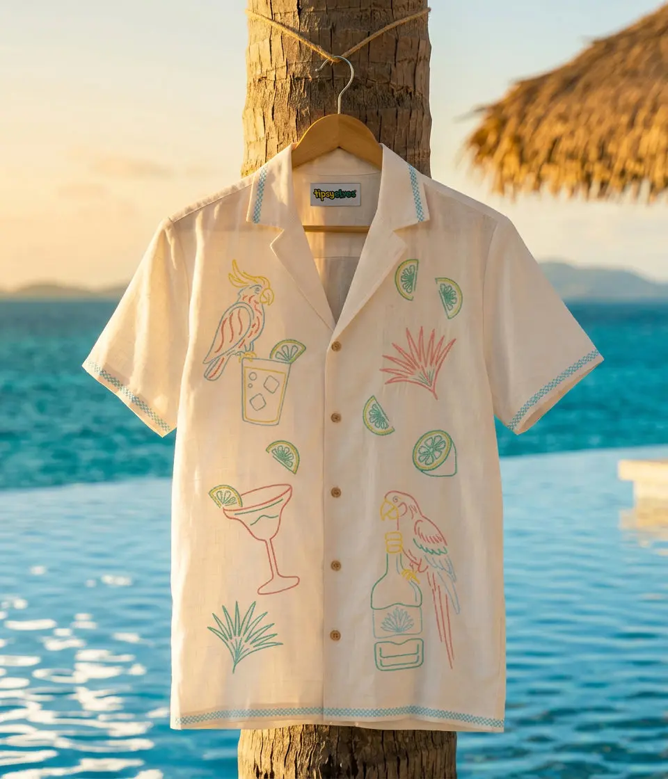 Men's Tequilin' Time Linen Cabana Shirt, Menswear Short-Sleeve Breathable Tropical Hawaii Shirt, Shortsleeve, Casual Shirt, Beach Style Men's Casual Shirts